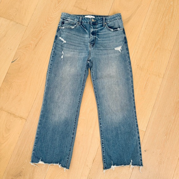 KanCan Boho Babe High Rise Slim Wide Leg Jeans Blue Wash Distressed Women's 29 - Picture 4 of 12